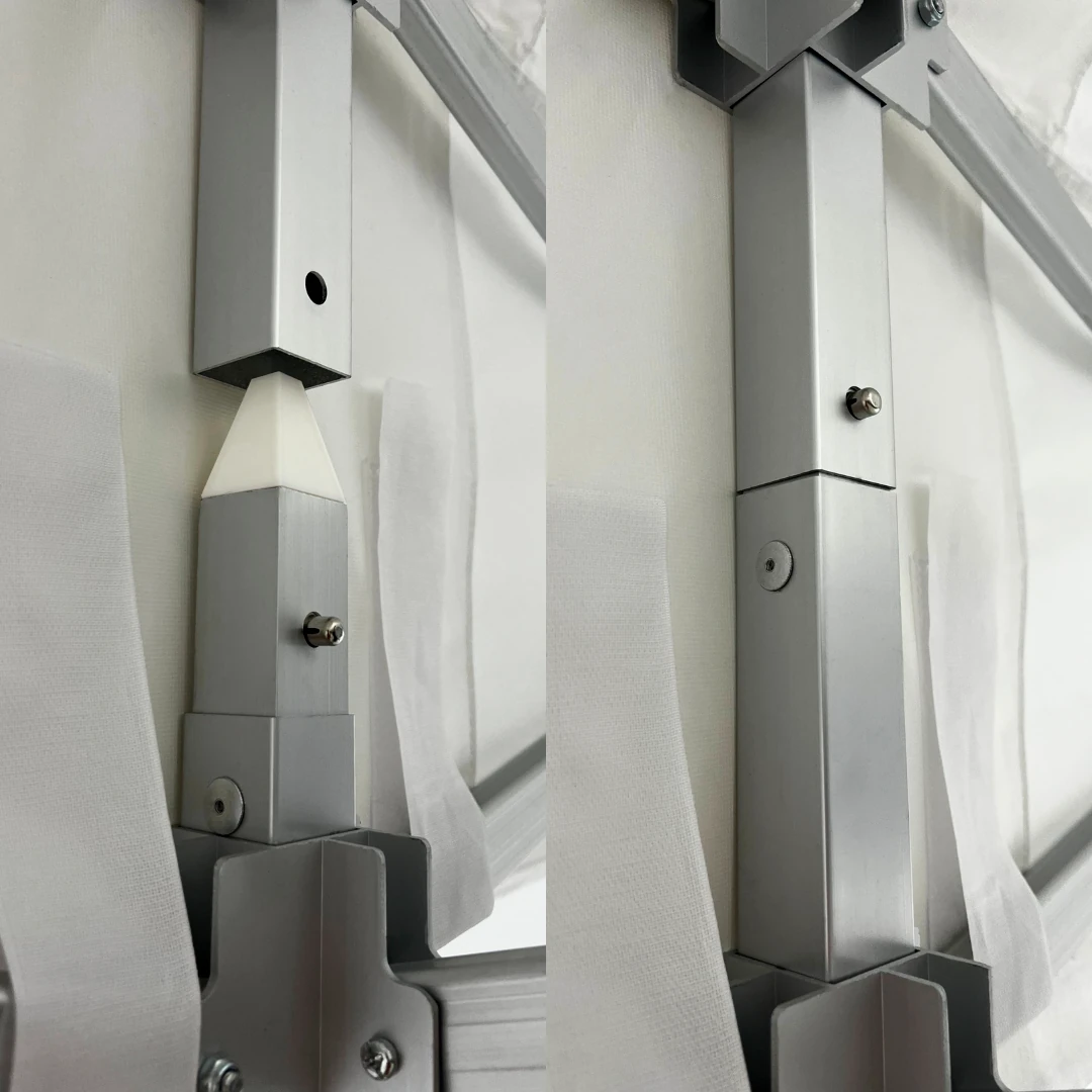 Sistema de refuerzos laterales en la unión de crucetas - carpa plegable 5×5 m de 4 pilares Modelo Superior